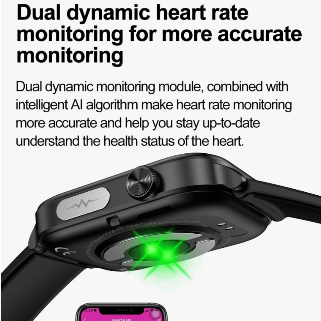RAKSHAK E series ECG Health Smart Watch 1.96 Inch Full Touch Large Screen Heart Rate Blood Pressure Pressure Monitoring ET570 Smartwatch