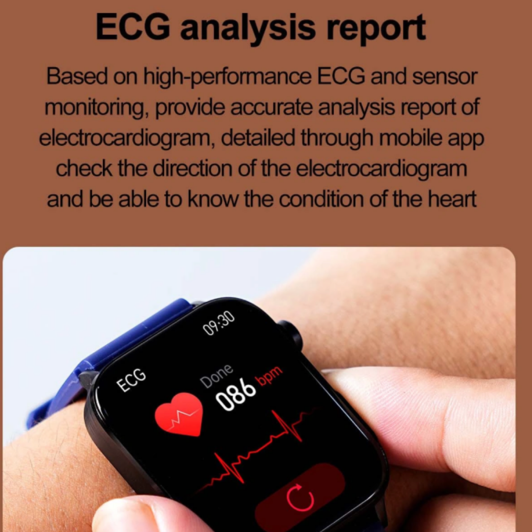 RAKSHAK E series ECG Health Smart Watch 1.96 Inch Full Touch Large Screen Heart Rate Blood Pressure Pressure Monitoring ET570 Smartwatch