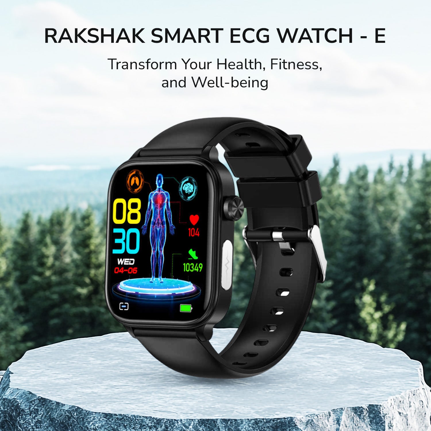 RAKSHAK E series ECG Health Smart Watch 1.96 Inch Full Touch Large Screen Heart Rate Blood Pressure Pressure Monitoring ET570 Smartwatch