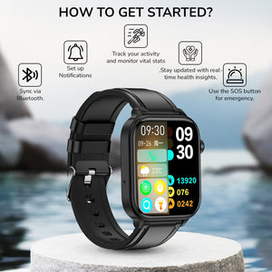 RAKSHAK E series ECG Health Smart Watch 1.96 Inch Full Touch Large Screen Heart Rate Blood Pressure Pressure Monitoring ET570 Smartwatch