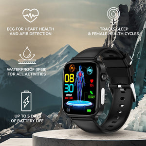 RAKSHAK E series ECG Health Smart Watch 1.96 Inch Full Touch Large Screen Heart Rate Blood Pressure Pressure Monitoring ET570 Smartwatch