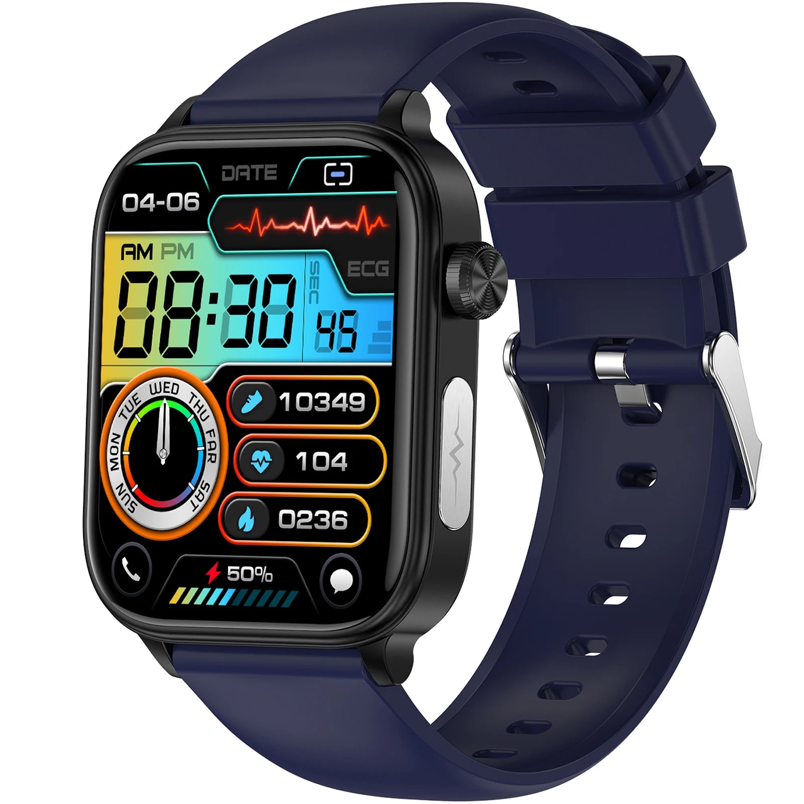 RAKSHAK E series ECG Health Smart Watch 1.96 Inch Full Touch Large Screen Heart Rate Blood Pressure Pressure Monitoring ET570 Smartwatch