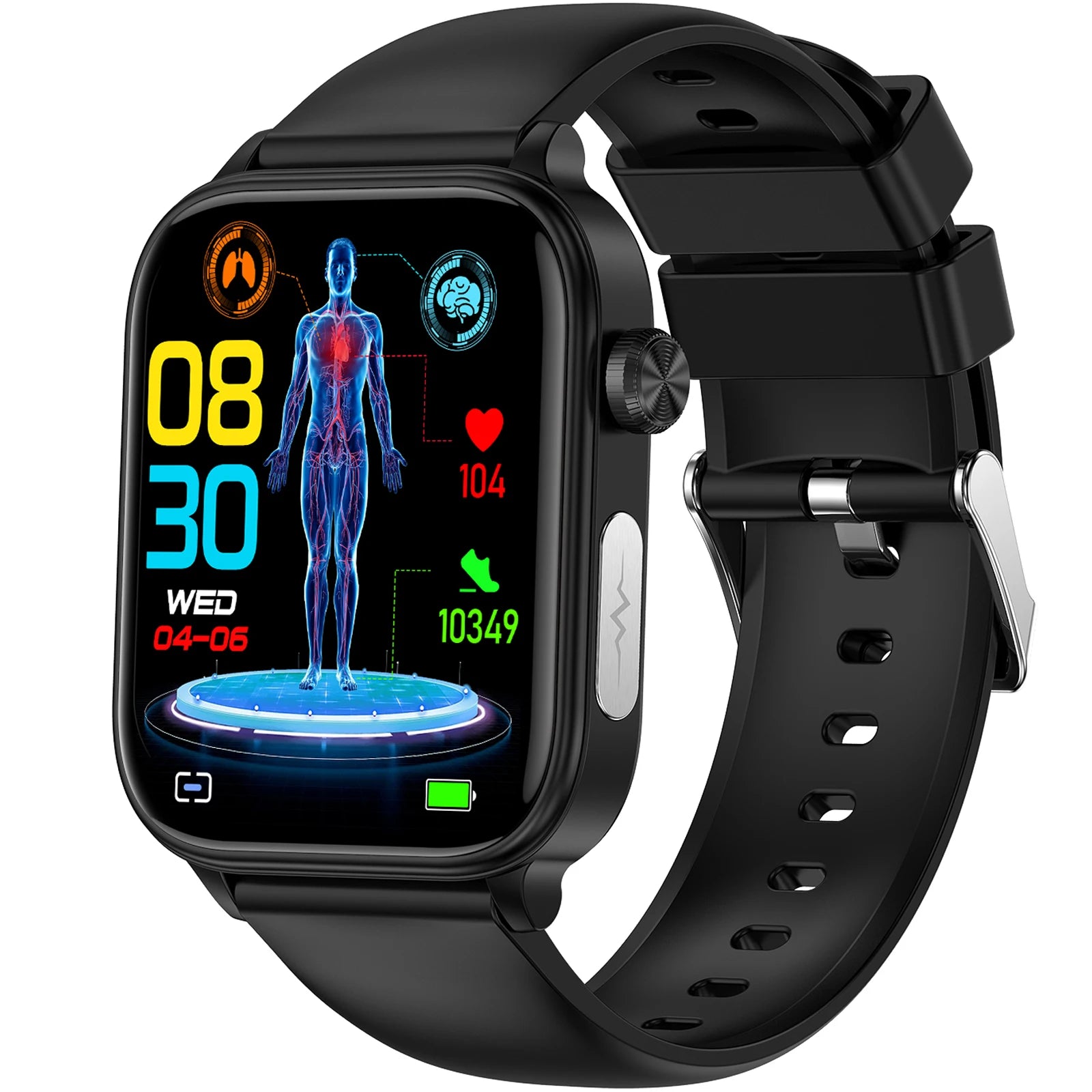 RAKSHAK E series ECG Health Smart Watch 1.96 Inch Full Touch Large Screen Heart Rate Blood Pressure Pressure Monitoring ET570 Smartwatch
