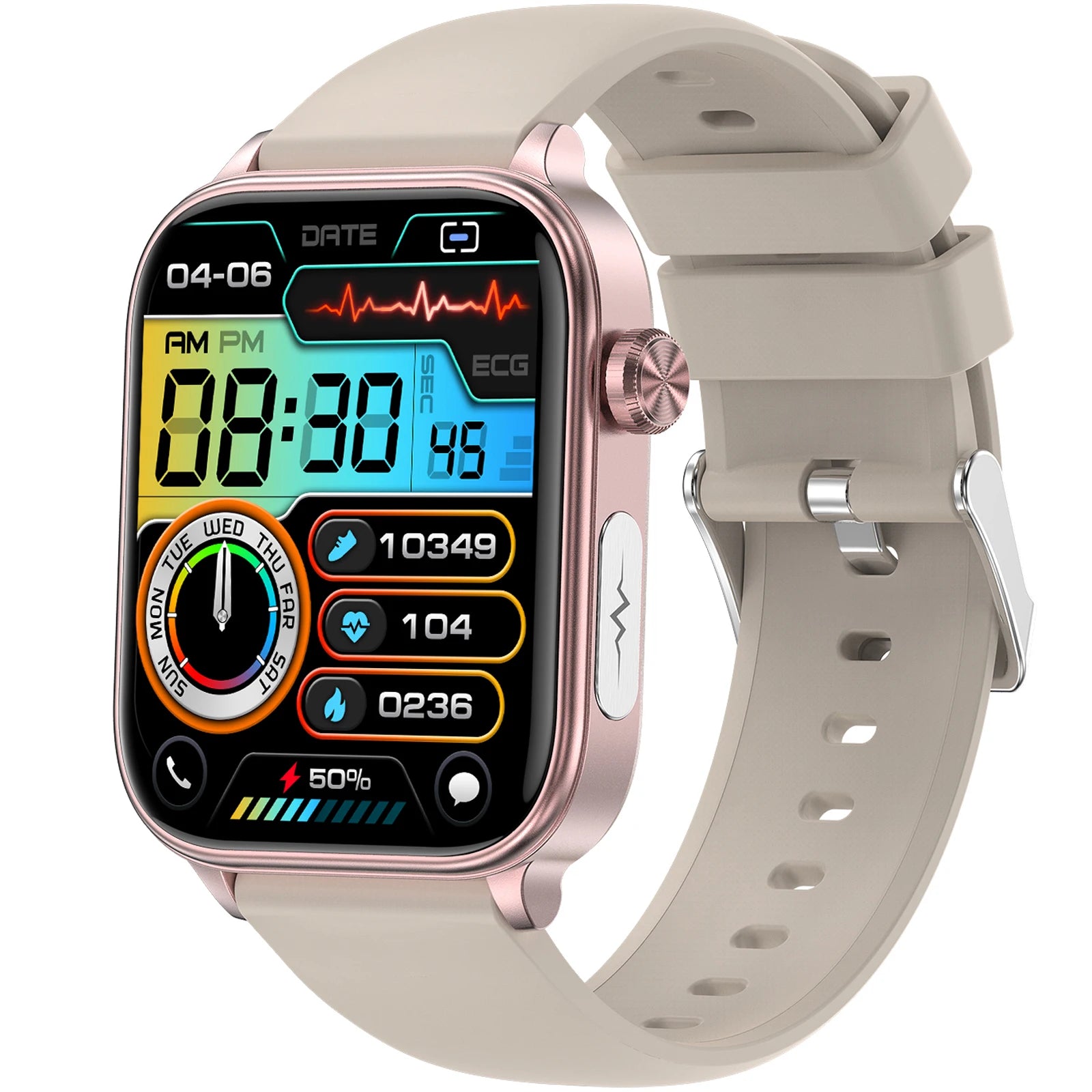 RAKSHAK E series ECG Health Smart Watch 1.96 Inch Full Touch Large Screen Heart Rate Blood Pressure Pressure Monitoring ET570 Smartwatch
